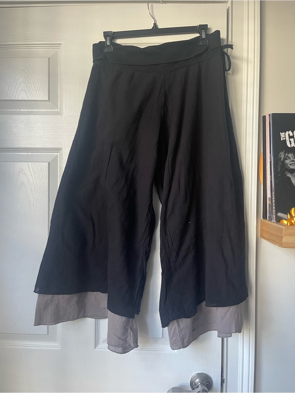 Black Cotton Two Layer Wide Leg Pants